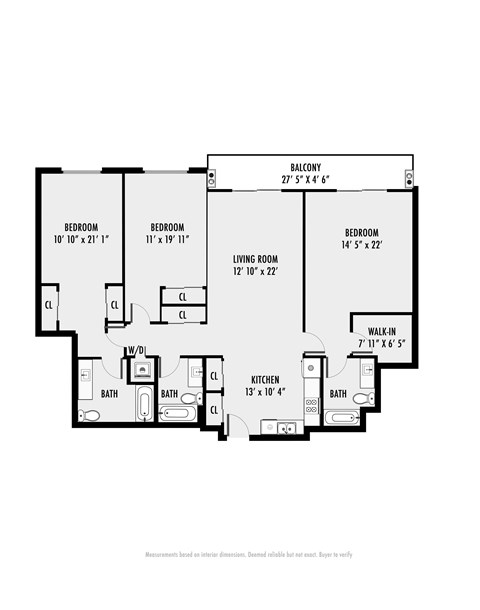 Floor plan for 3 beds, 3 baths, 1664 sqft